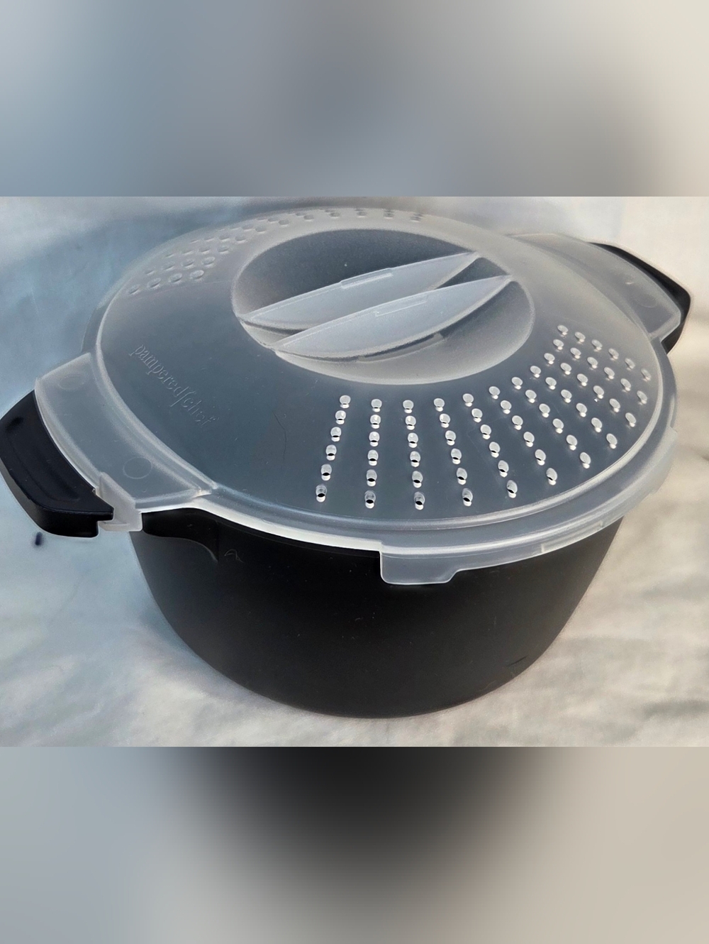 Pampered Chef 1 Qt Micro Cooker Plus Rice Cooker Black With Clear Lid Small